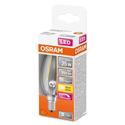 OSRAM OSRAM LED svíčka E14 2,8W 827 stmívatelná čirá