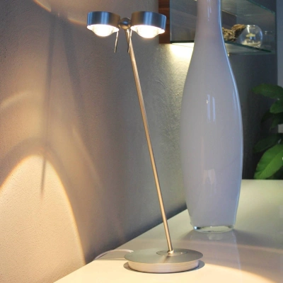 Top Light 2-světelná stolní lampa PUK TABLE, matný chrom