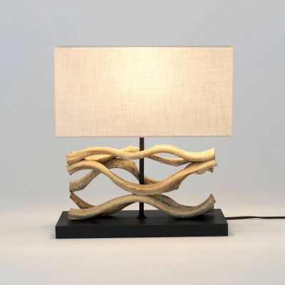 Holländer Stolní lampa Panarea, barva dřeva/béžová, výška 42 cm, dřevo