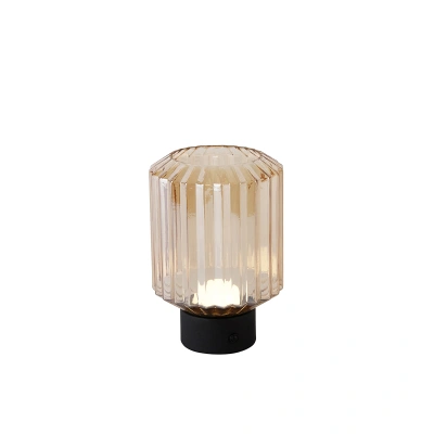 Moderne tafellamp zwart met amber glas oplaadbaar - Millie